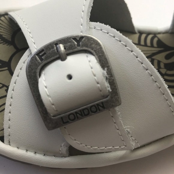 Fly London Etan White Leather Slides Wedge Heel Sandals - Picture 7 of 15